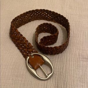 ABRO MADE IN ITALY Brown Woven Leather Belt with Silver Buckle. Size 80